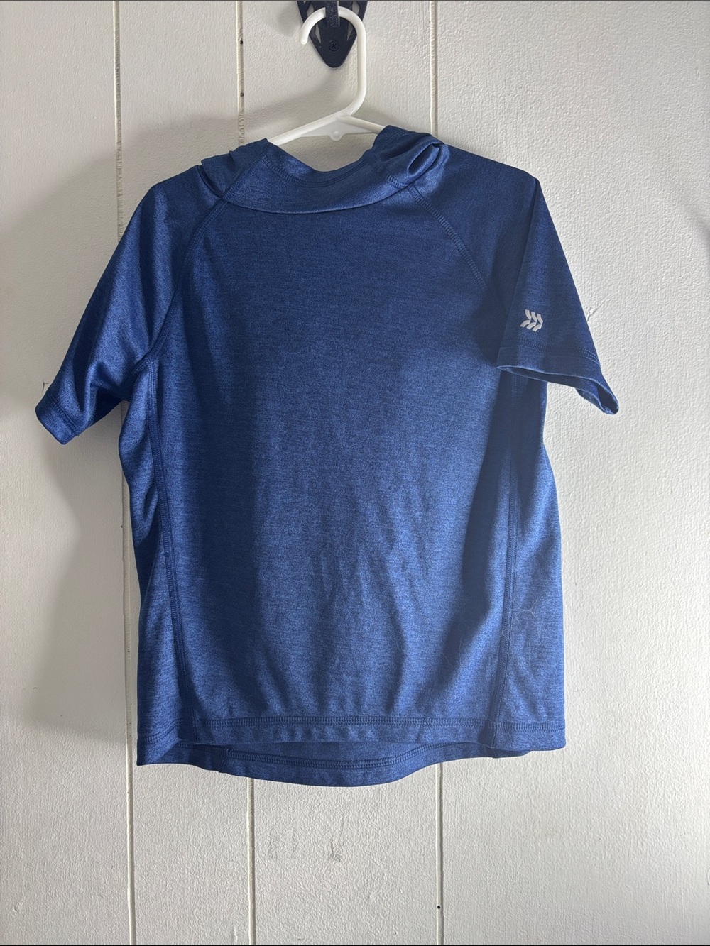 489 - Blue Short Sleeve Hooded Athletic Tee